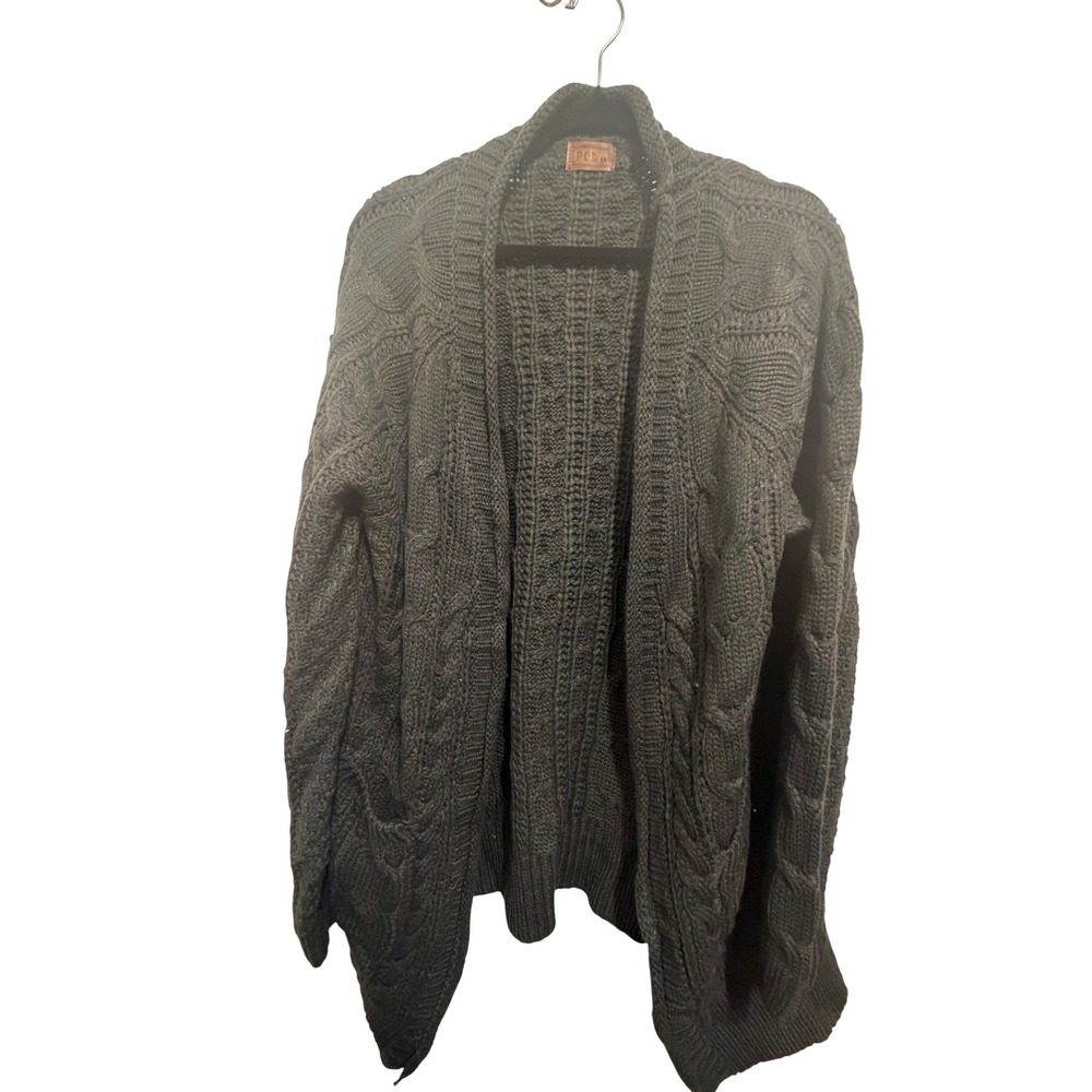 POL Womens Dark Gray Cable Knit Open‎ Front Cardigan Sweater Size M